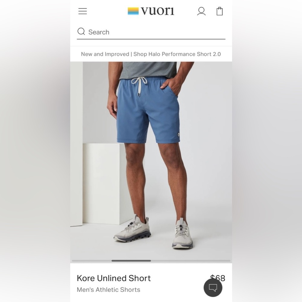NWT Vuori Men’s Kore Unlined Short 7.5”